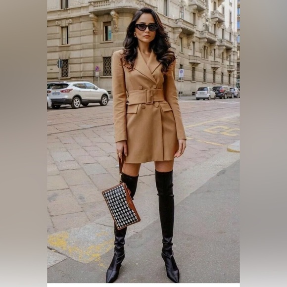 NWT Blogger’s Favorite Luxury Minimalist Zara Double Breasted Camel Coat/Dress - Picture 5 of 17